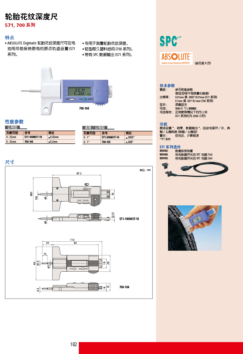 571系列 700系列 轮胎花纹深度尺 700-104 571-100MOT-10